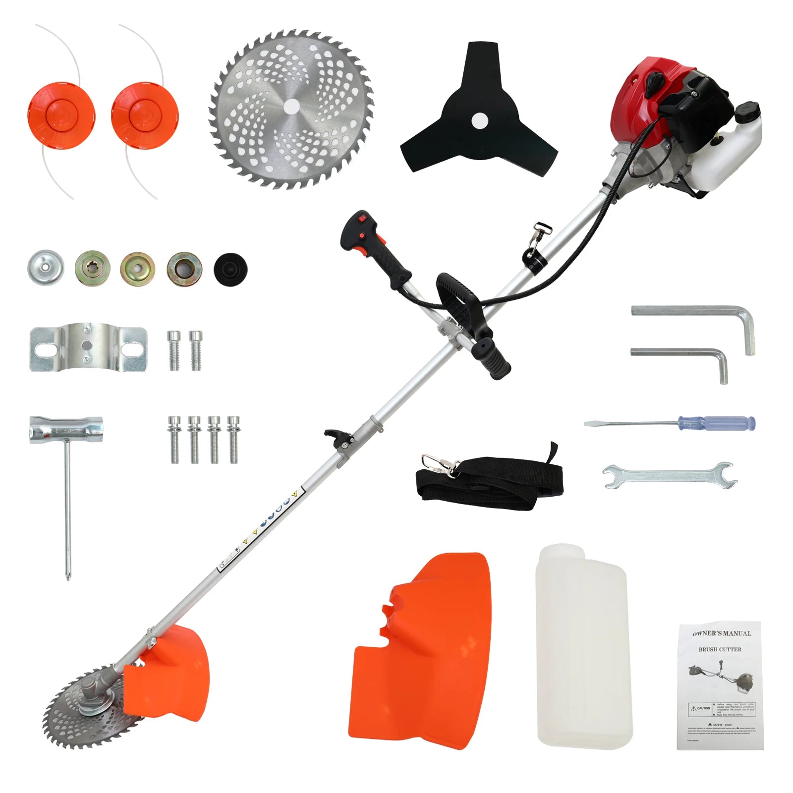 52cc Weed Wacker 2-Stroke Gas Grass Trimmer 4-in-1 Cordless Brush Cutter Gas Lawn Mower Straight Shaft Weed Eater with 4 Heads