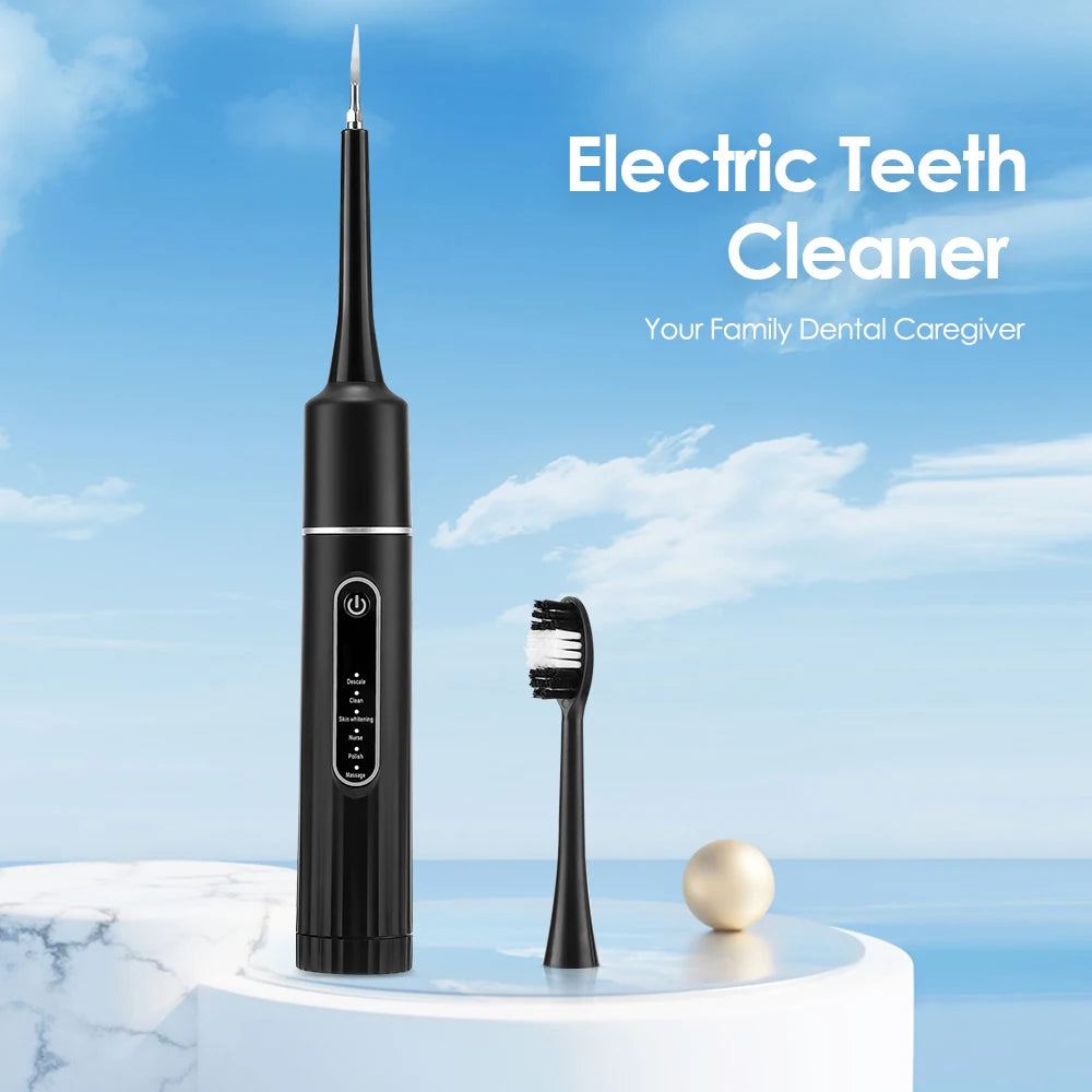 Electric Tooth Cleaner Waterproof Toothbrush Sonic Vibration Dental Scaler Plaque Calculus Tartar Remover With 5pcs Brush Heads