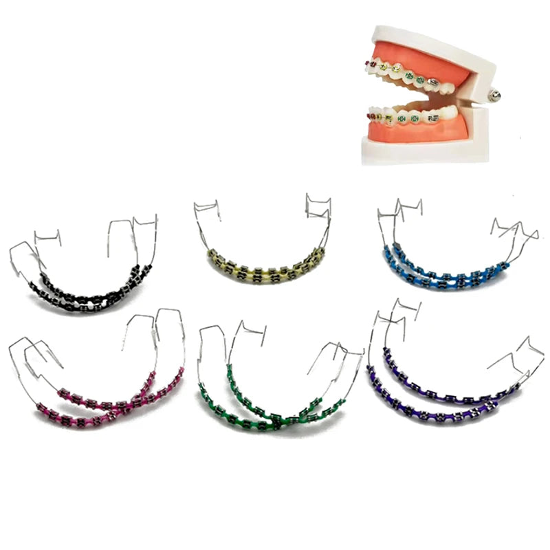1 Pair Dental Fake Braces Temporary Tooth Decoration Colorful Metal Bracket Ligature Ties Dental Tool With Hook With Metal Wires