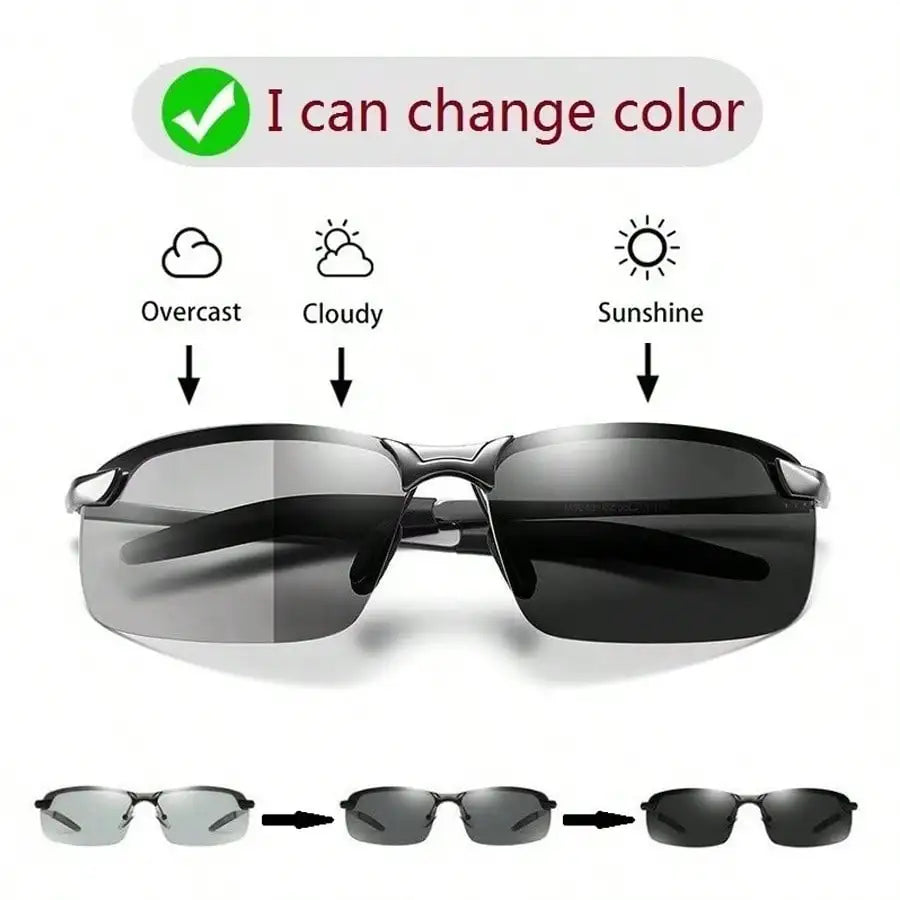 Photochromic Polarized Metal Frame Sunglasses for Men Women UV400 Protection