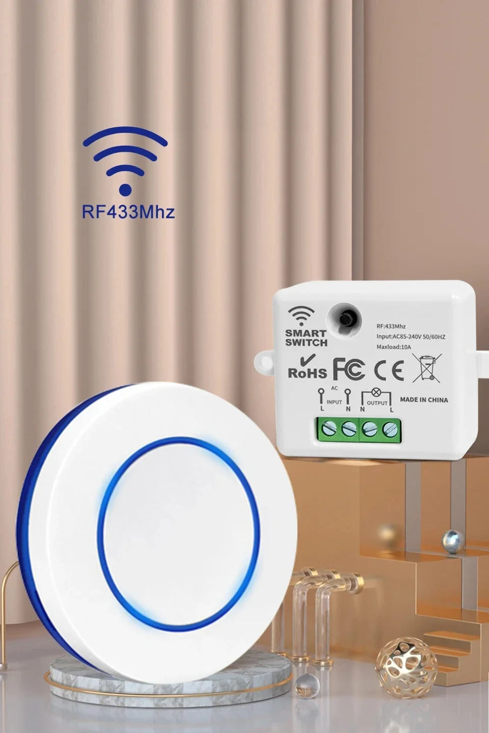 433MHz Wireless Light Switch 220V 110V 10A Relay Breaker Remote Control Mini Round Button Switch for Home LED Lamp Wall Switch