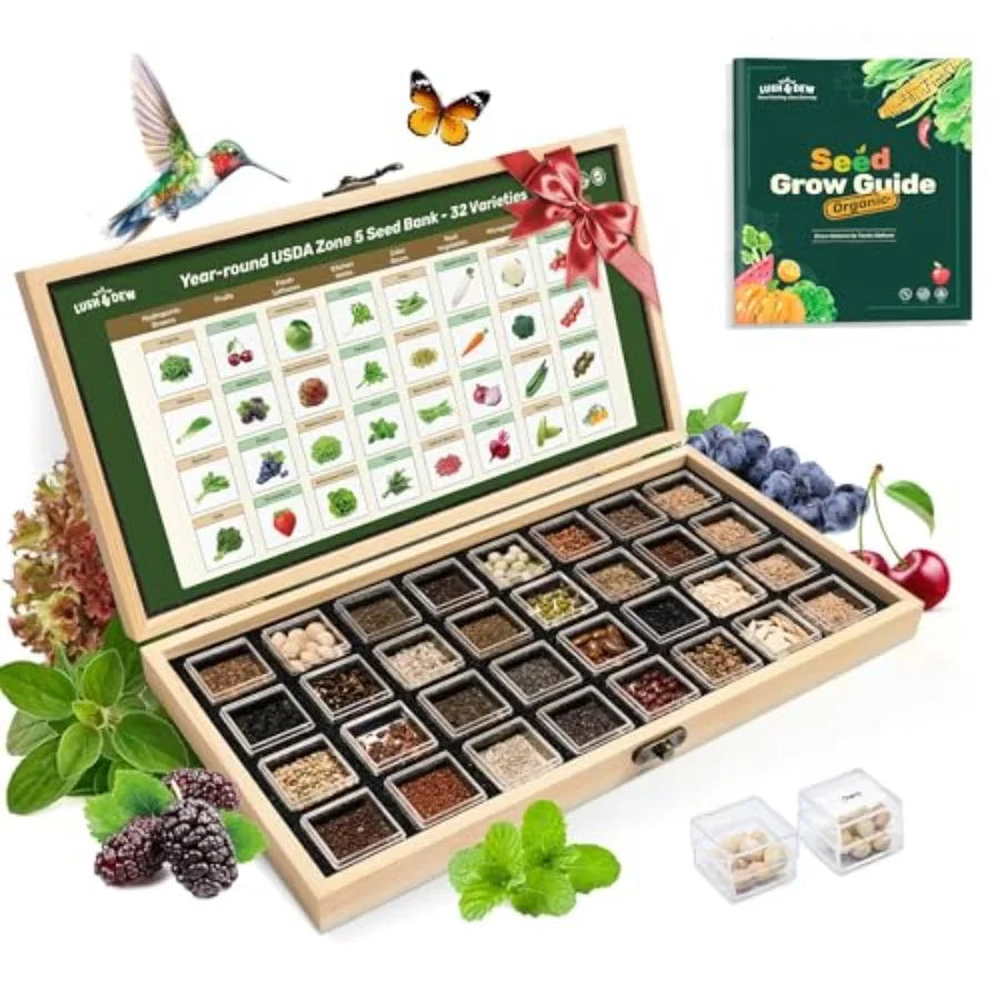 LushandDew Year-Round Seed Bank 2 Varieties Non-GMO Heirloom Seeds of Vegetables Herbs Gardening Gifts for Women Men Emergency