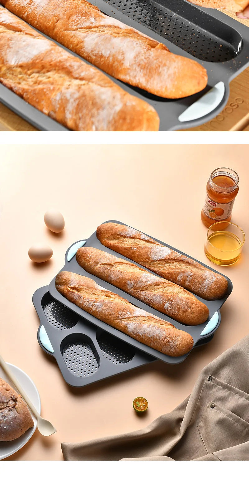 Molde de Silicona Antiadherente para Pan y Salchicha | 3 y 8 Cavidades | Horno 🍞