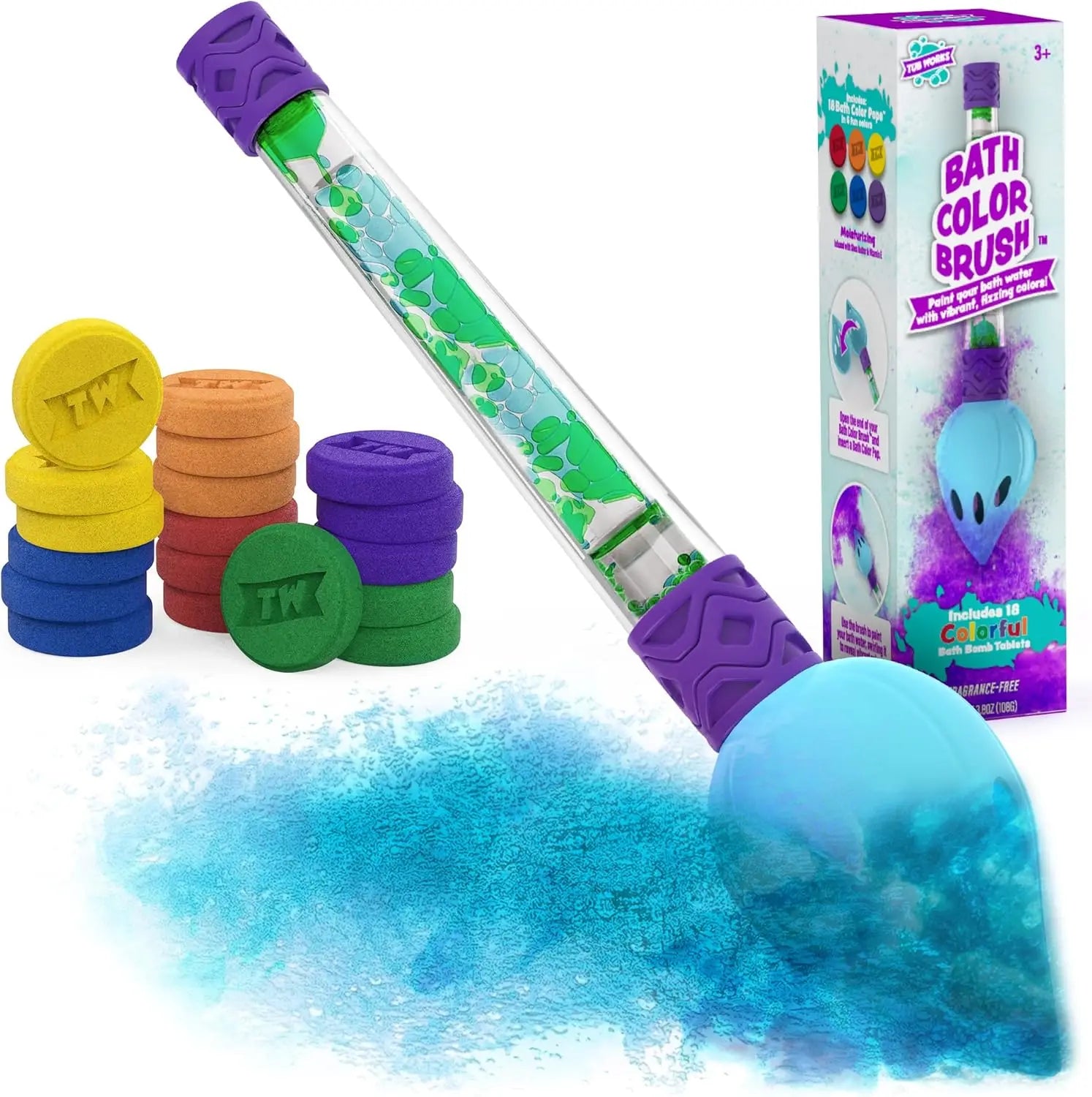 Kids Bath Bomb Set with Color Brush | Nontoxic, Fragrance-Free | Fizzing Colors for Fun Bathtub Play
