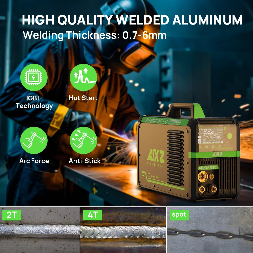AIXZ HF TIG Welding Machine AIT200P AC DC Welder With Pulse 5 in 1 IGBT Inverter ARC Stick Welder Spot TIG Aluminum Welder