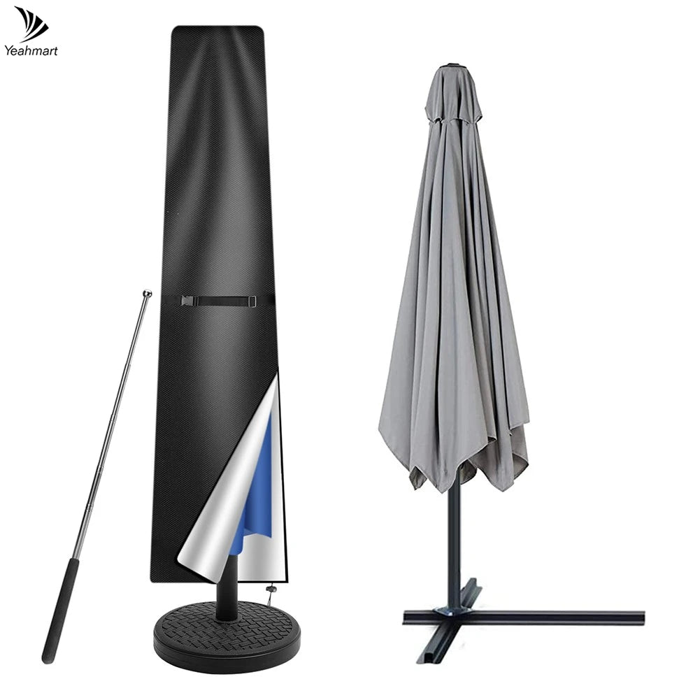 210D Straight Parasol Cover Waterproof Parasol Protective Cover with Zip Weatherproof UV-Anti Windproof Garden Umbrella Cover