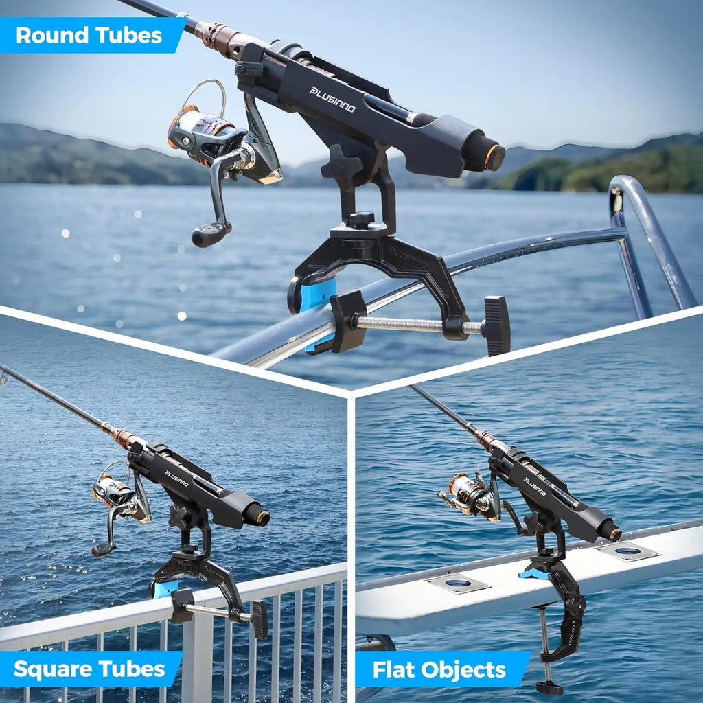 Dual-V Shaped Fishing Rod Holders for Boats, Enlarge Clamp Fits Round/Square Tubes, Fishing Gear Gifts