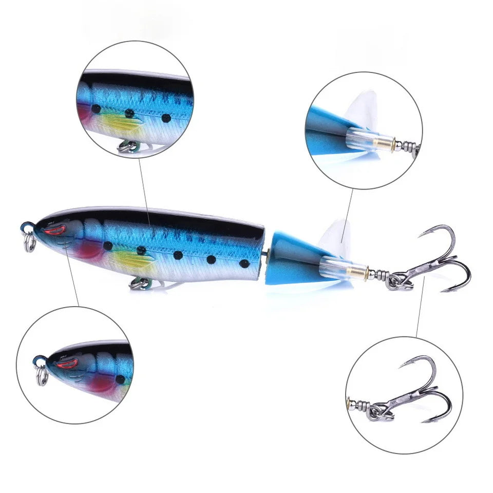 Señuelo Topwater SANMO | 10/14cm | Spinner Popper Lápiz | Hélice Cola Giratoria | 10 Colores | Mar y Lago - Firu Total Sales