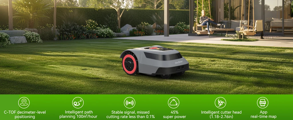 C-TOF Robot Lawn Mower Redkey MGC1000 Lawn Mower Robot Cable Break Detection Climbing Capacity 45% App Control Mowing Robot