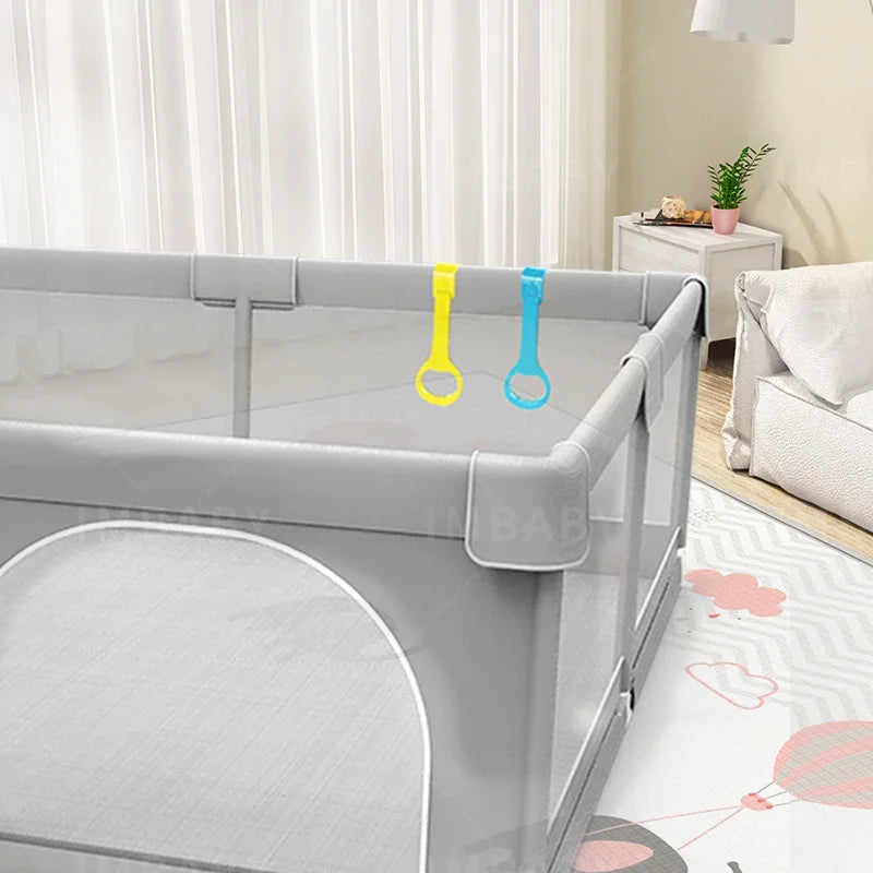 Corralito IMBABY para Bebés | Gris | Valla de Seguridad con Aro y Caja de Pelotas