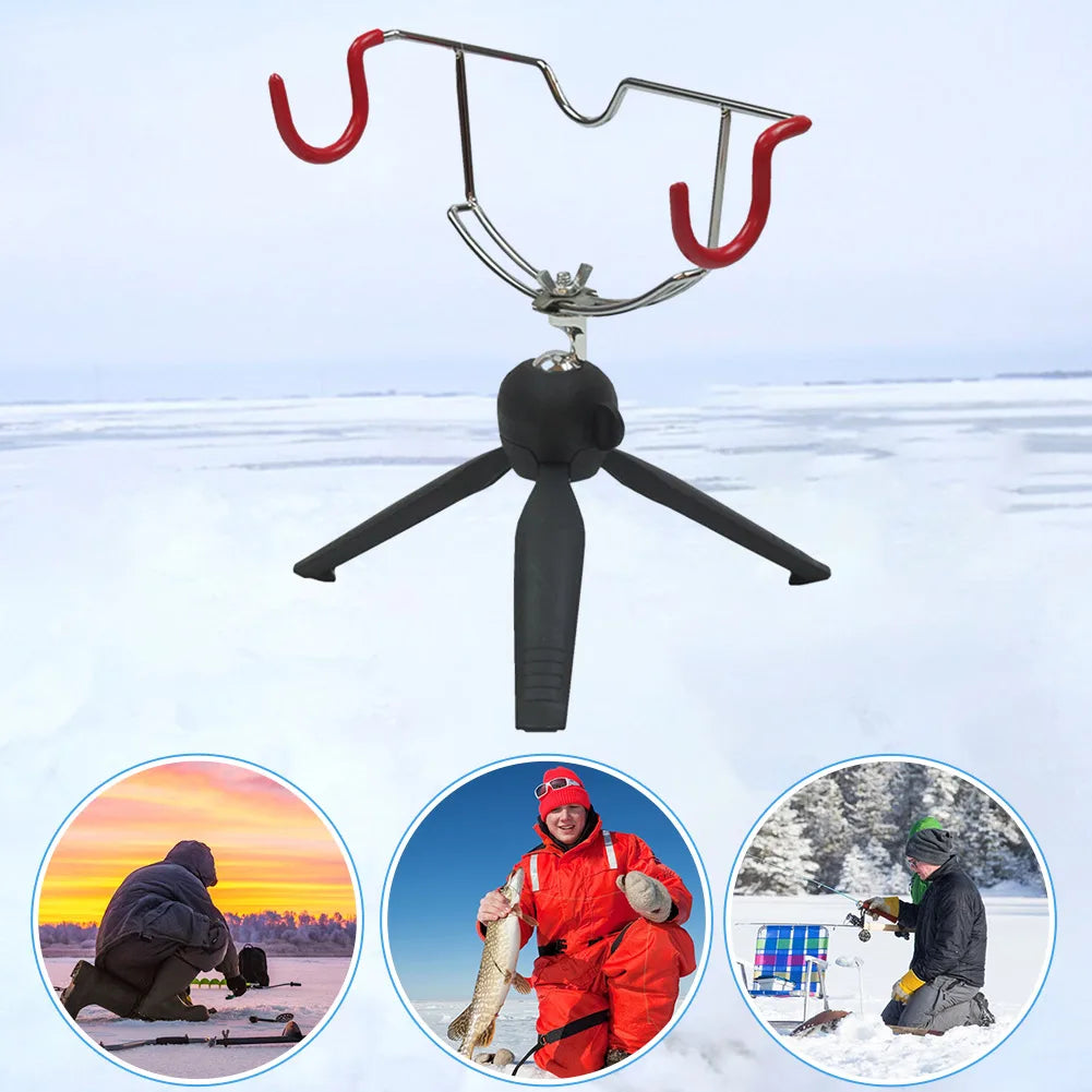 Portable Ice Fishing Rod Holder Adjustable Angle Double-Head Fish Pole Holder Metal Folding Rod Holder for Winter Sea Fishing