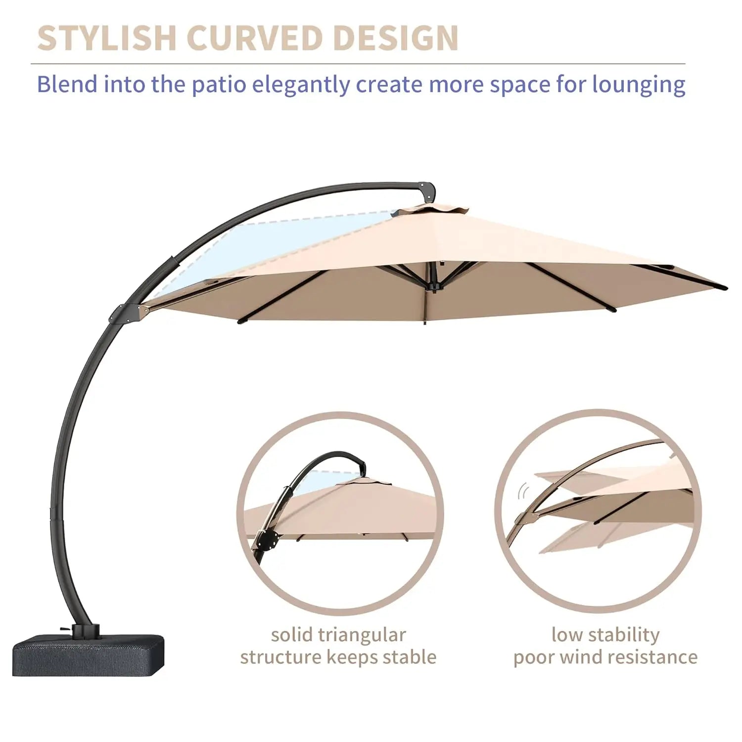 11ft round Aluminum Patio Umbrella with Base - Offset Cantilever Design 360° Rotating Customizable Large Outdoor Shade Umbrella