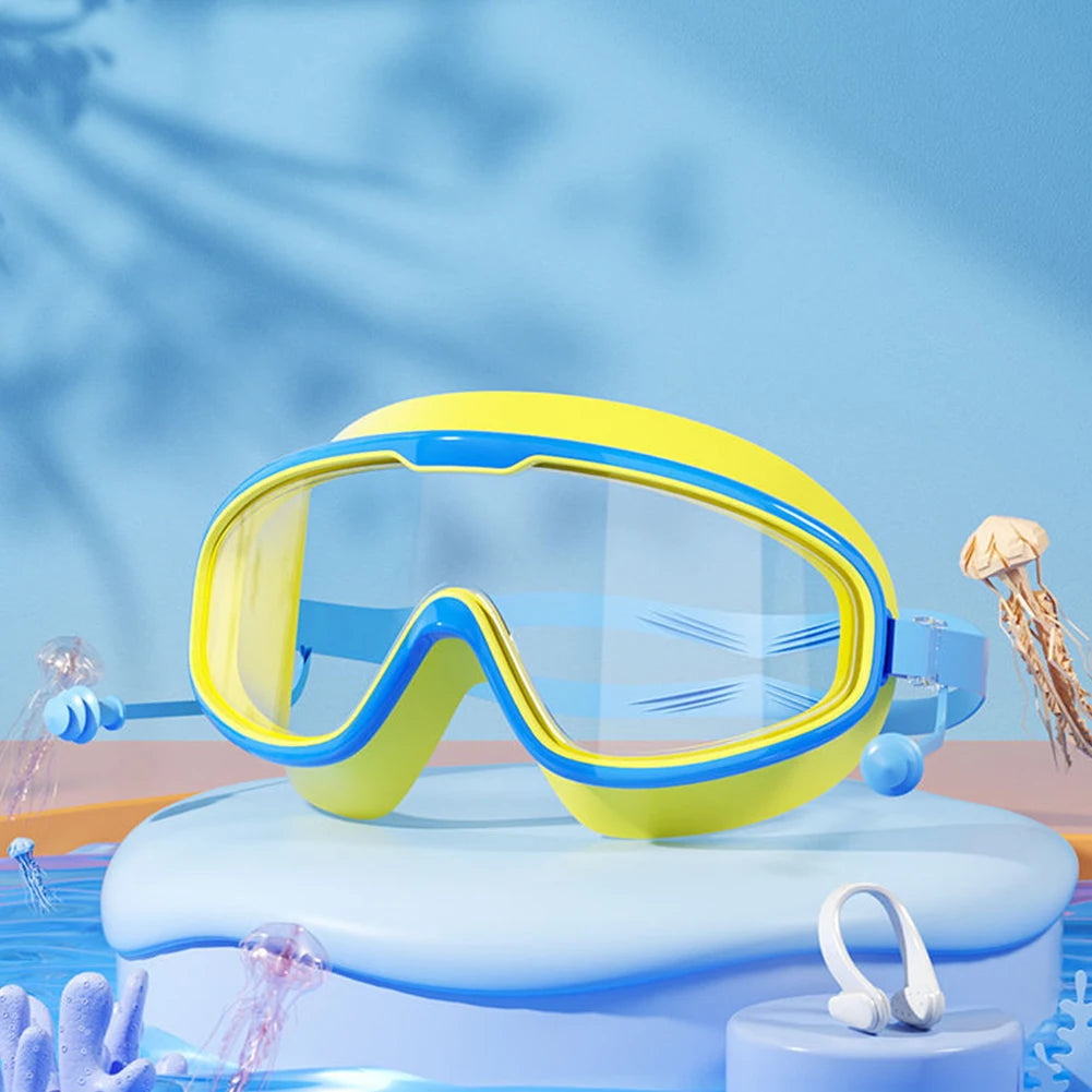 Kids Swim Goggles HD Swim Glasses with Earplugs UV Protection Swimming Goggles Large Frame Swim Sports Eyewear for Boys Girls