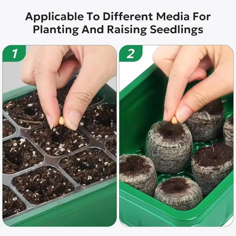 Seed Starter Kits Seedling Starter Trays (12 Cells per Tray) Humidity Adjustable Plant Germination Kits Garden Seed Starting Tra