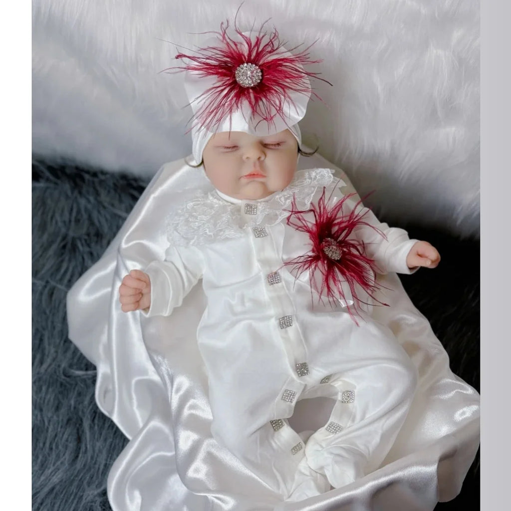 Customized Name Newborn Baby Boss Embroidery Lace Romper Outfit Infant Wrapped Baby Products Pants Mittens Receiving Blanket
