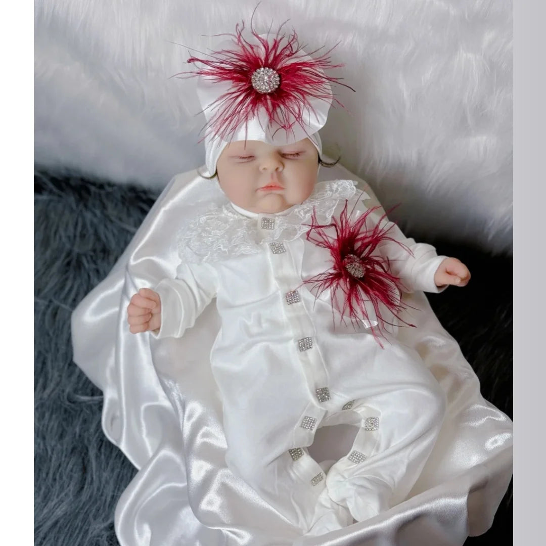 Customized Name Newborn Baby Boss Embroidery Lace Romper Outfit Infant Wrapped Baby Products Pants Mittens Receiving Blanket