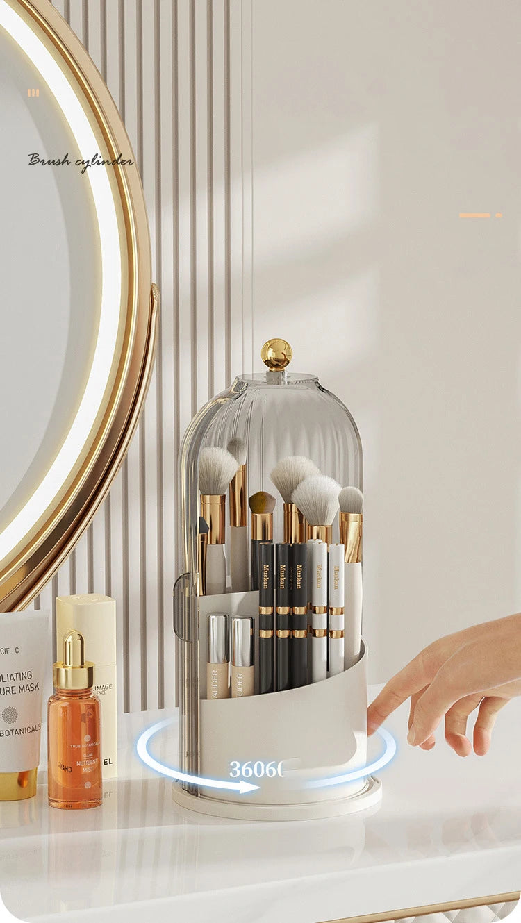 360° Rotating Makeup Brush Holder With Lid Luxury Cosmetic Organizer Lipstick Eyebrow Pencil Holder Eye Shadow Storage Box