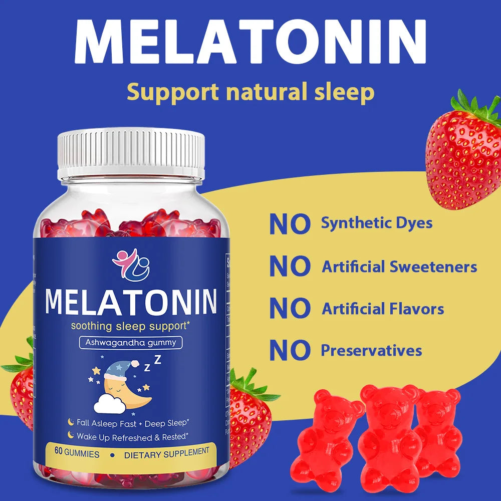Melatonin Sleep Gummies - with Ashwagandha, Promote Sleep Health, Improve Sleep Quality, and Enhance Immunity, 60 Gummies