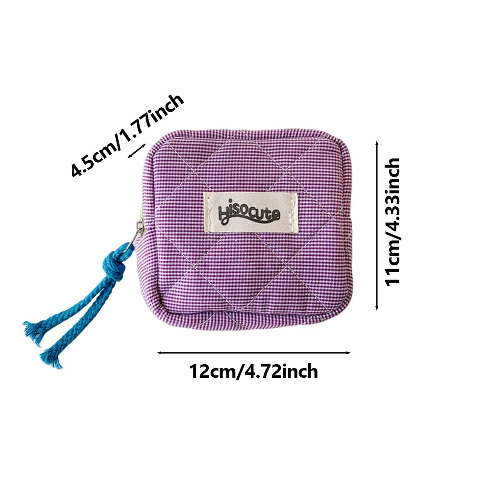 Ins Style Plaid Mini Coin Purse Portable Cosmetic Storage Bag Lady's Lipstick Bag and Card Holder Kawaii Tofu Pillow Bag