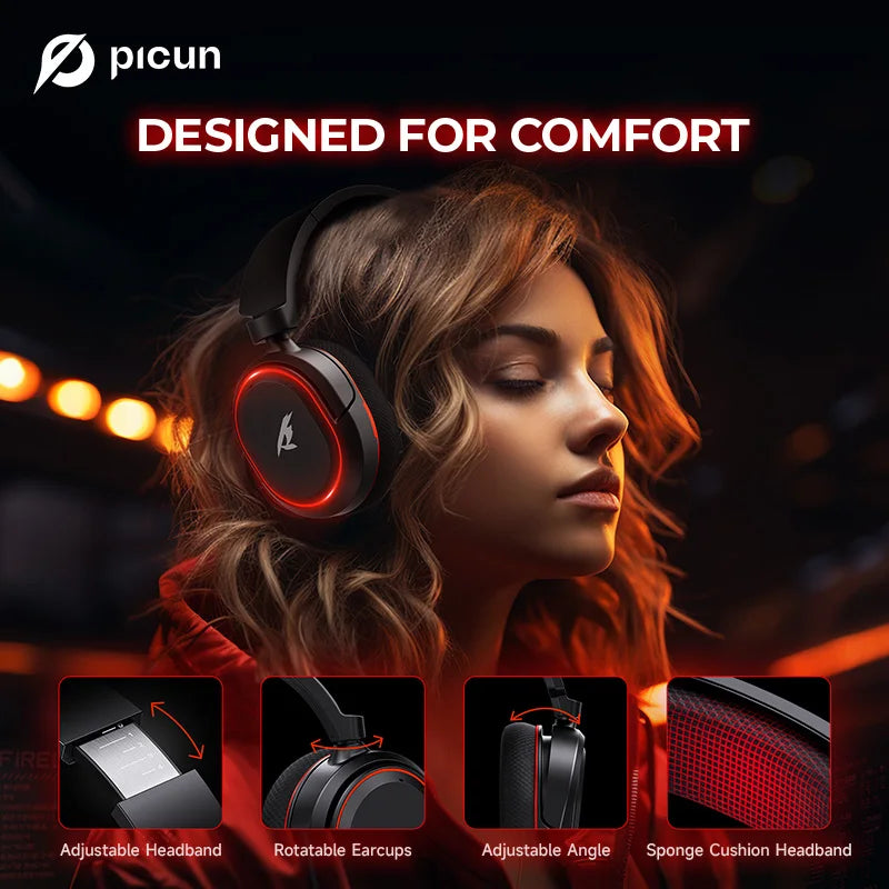 Picun G2 Gaming Headset 2.4G Wireless | 7.1 Surround ENC Mic | PC PS4 PS5 Switch
