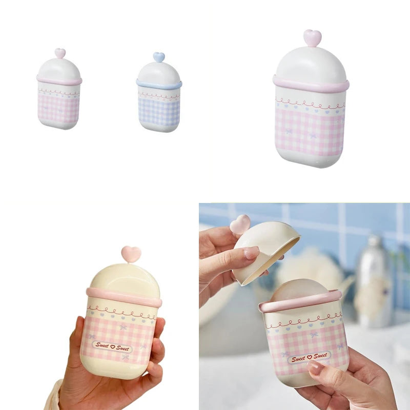 {MX} Sweet Cute Double Layer Soap Dish With Lid Portable Soap Draining Holder Cotton Swabs Storage Box Bathroom Organizer