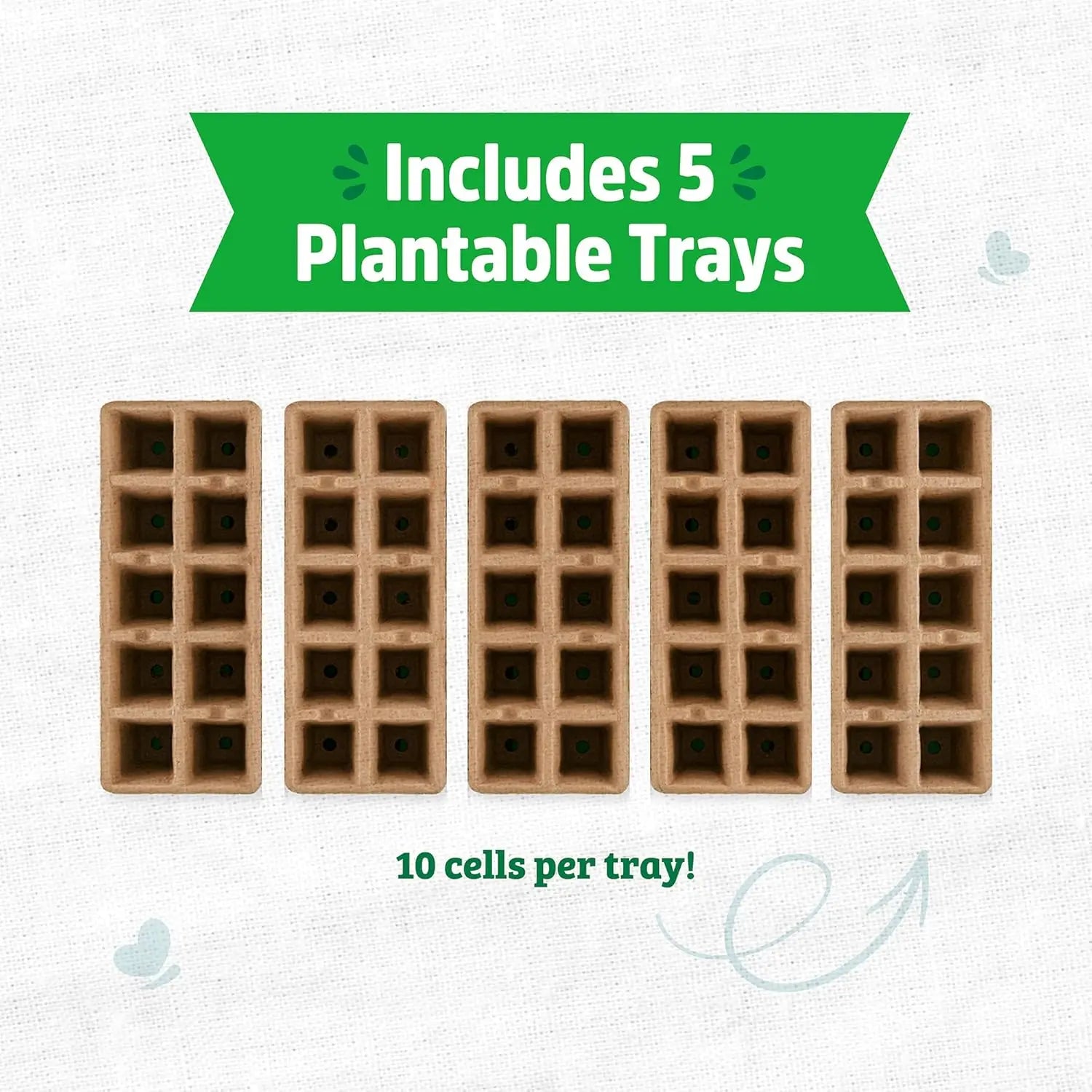 Biodegradable Seed Starter Trays, 50-Cell Peat-Free Organic Gardening Kit for Herbs Vegetables