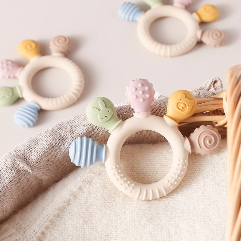 Silicone Teether Ring BPA Free — Baby Chewing Toy | 0-12 Months Gift