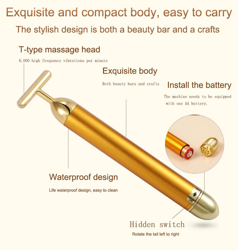 Rodillo Masajeador Facial 24K Oro CAMMUO | Antiarrugas | Lifting | Elimina Bolsas Ojos | Portátil - Firu Total Sales