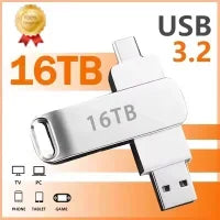 USB 3.2 Gen 1 Type‑C Dual Interface Metal Flash Drive, High‑Speed Waterproof Pen Drive for PC Laptop, 4TB 8TB 16TB Storage