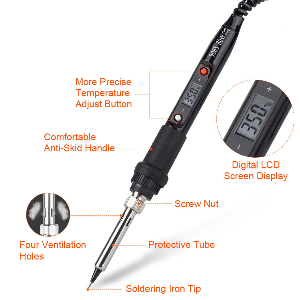 JCD 80W Electric Soldering Iron Kit LCD Display Temperature Adjustable 220V 110V With Solder Paste Iron Tips Welding Tools Set