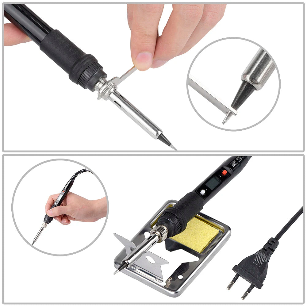 JCD 80W Electric Soldering Iron Kit LCD Display Temperature Adjustable 220V 110V With Solder Paste Iron Tips Welding Tools Set