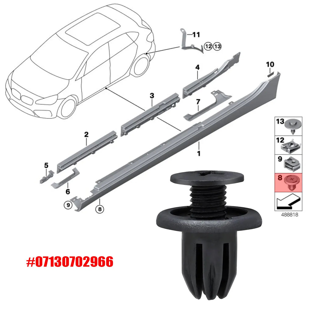 07130702966 Bumper Side Skirt Sill Moulding Cover Trim Fastener Wheel Arch Lining  CLIP FOR BMW MINI R50 R52 R53 R56 COOPER ONE