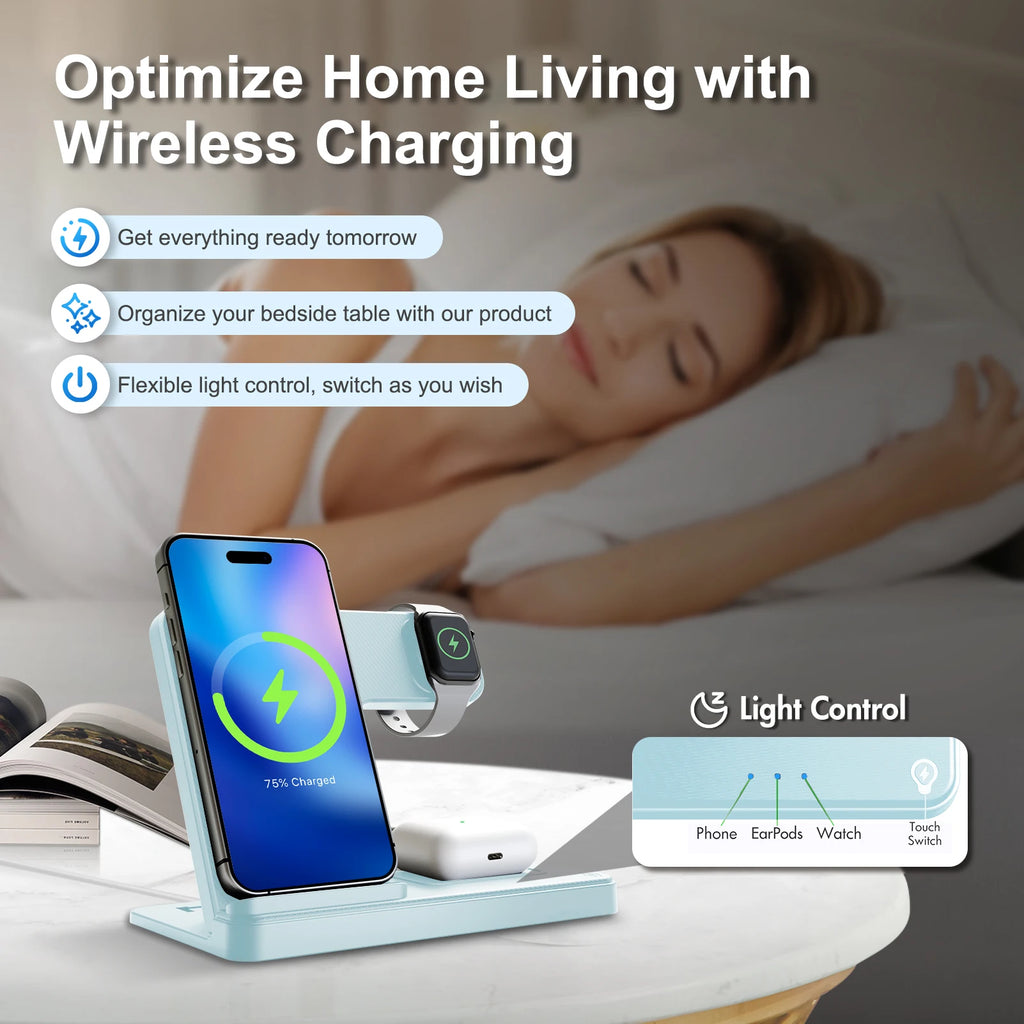 3-in-1 Magnetic Wireless Charger Stand 15W | iPhone + Apple Watch + AirPods Dock