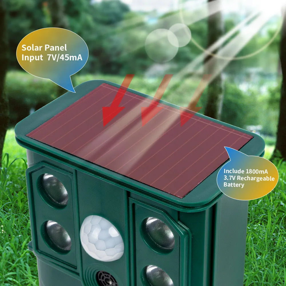 Smart Solar Ultrasonic Animal Repeller for Outdoor Use