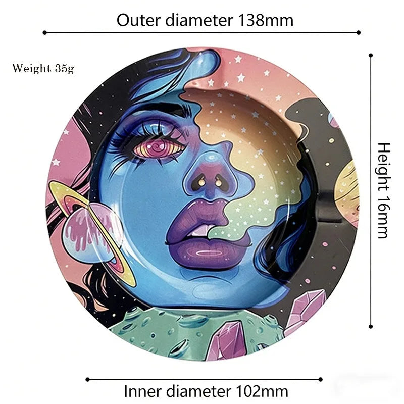 1PCS New Arrival Tinplate Ashtrays Tobacco Herb Round Ashtray Cartoon Creative Cigarette Ashtray Smoking Accessories home decor