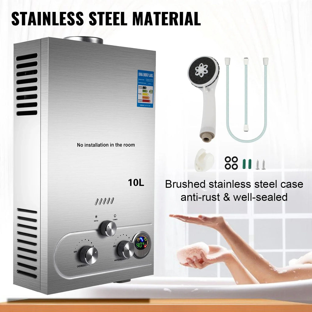 VEVOR 6L 8L 10L 12L 16L 18L LPG Portable Instand Water Heater Propane Gas LPG Wall-Mounted Tankless Water Heater Digital Display