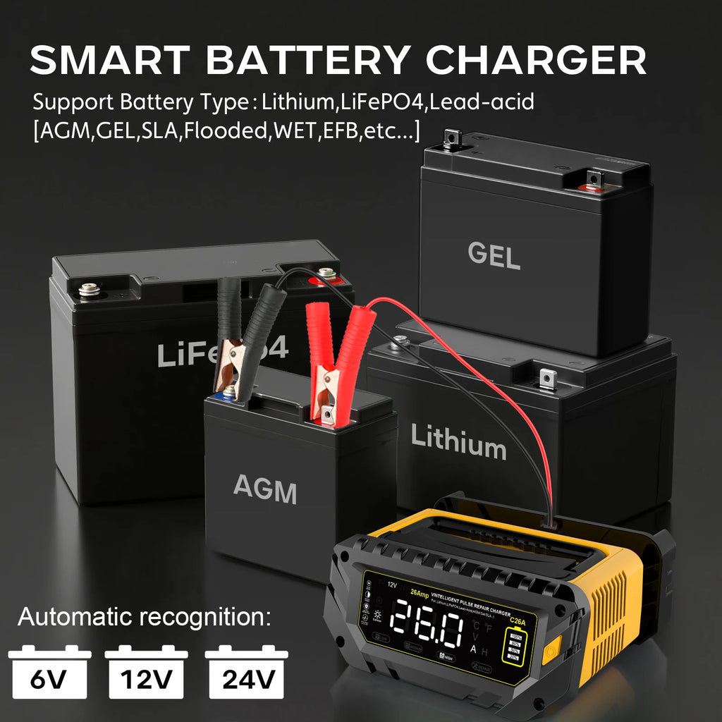 Cargador Inteligente de Batería de Auto 12V 30A | LCD | LiFePO4 y Ácido-Plomo 🔋
