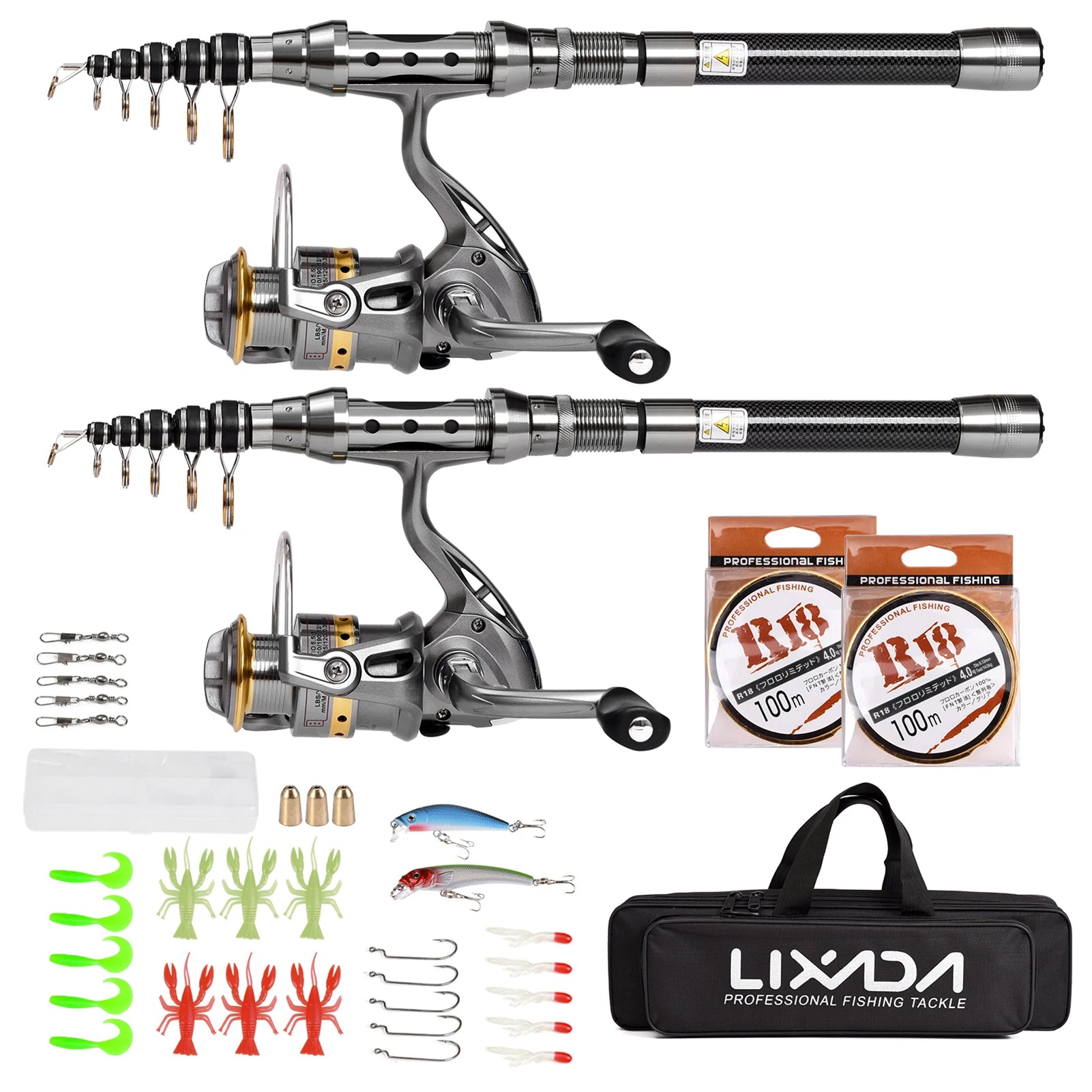 2-Pack Telescopic Fishing Rod & Reel Combo | Carbon Fiber | Full Accessories Set