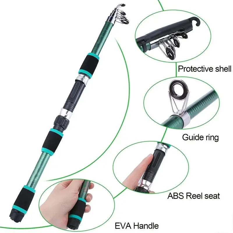 Complete Fishing Starter Kit | Telescopic Rod + Spinning Reel + Lures + Hooks | Ready to Fish