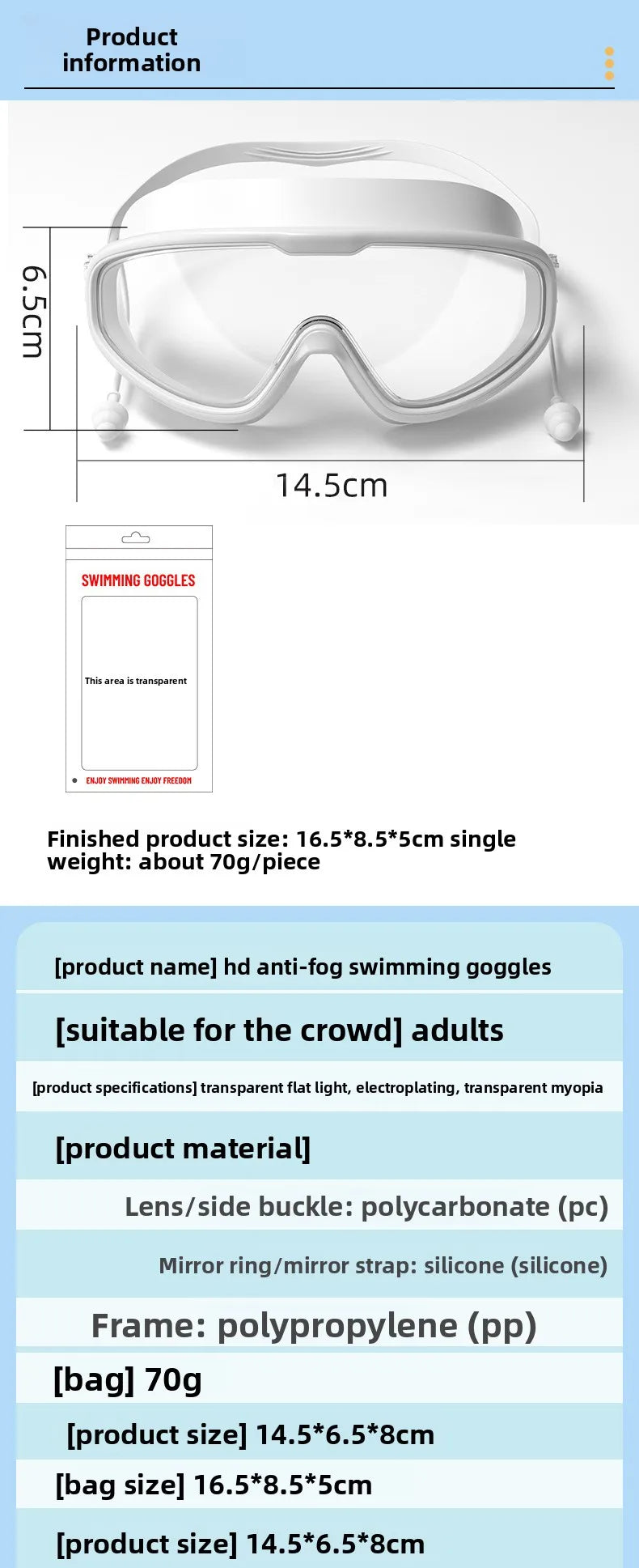 Adult electroplated large frame swimming goggles/anti-fog and anti-ultraviolet/safety optical lenses/swimming accessories