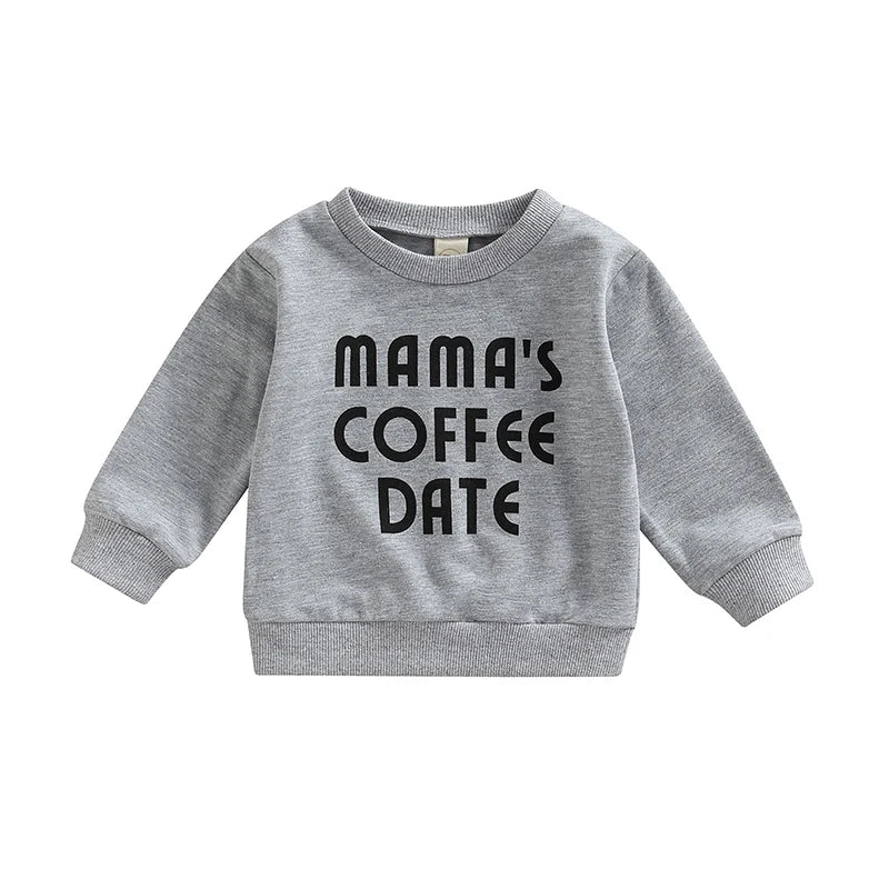 Baby Sweatshirt Letter Print Design Long Sleeve Round Neck Cute Breathable Pullover Tops
