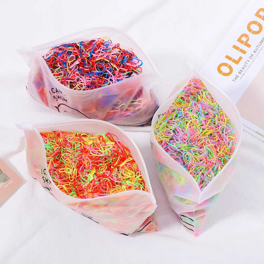500pcs Ligas de Cabello Coloridas para Niñas | Desechables | Coleta y Diadema 🌈