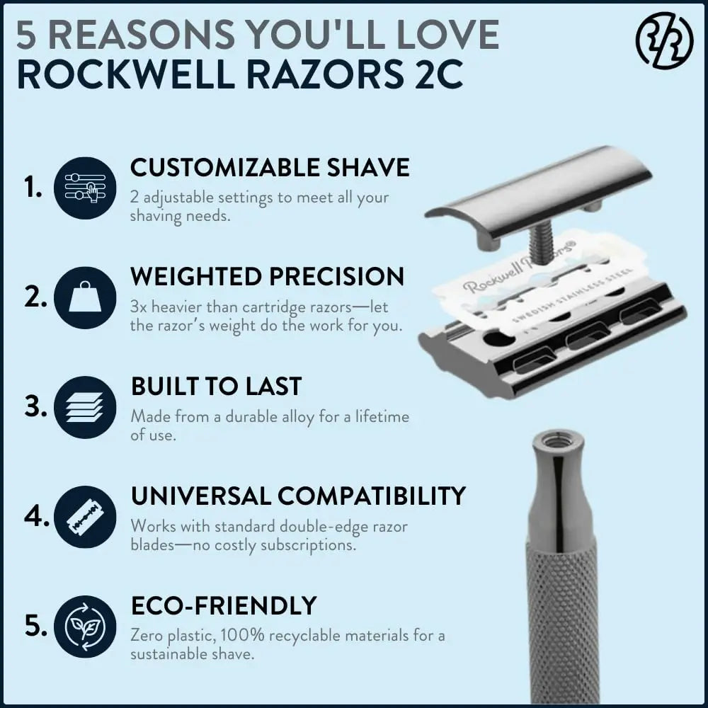 Adjustable Double Edge Safety Razor with 5 Recyclable Blades, Reusable for Men and Women