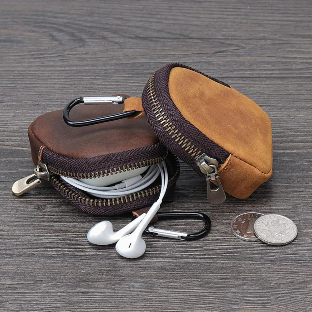 Stylish Retro PU Leather Change Purse Small Zipper Coin Pouch with Carabiner,Mini Keychain Coin Purse Wallet Charm for Women Men