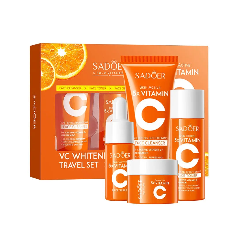 SADOER Vitamin C Skincare Kit 5-in-1 | Cleanser, Toner, Serum & Cream | Travel Set
