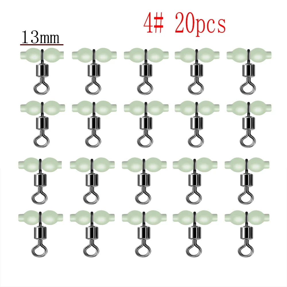 20pcs Luminous Cross Line Rolling Fishing Swivel 3 Way Fishing Line Connector Swivel