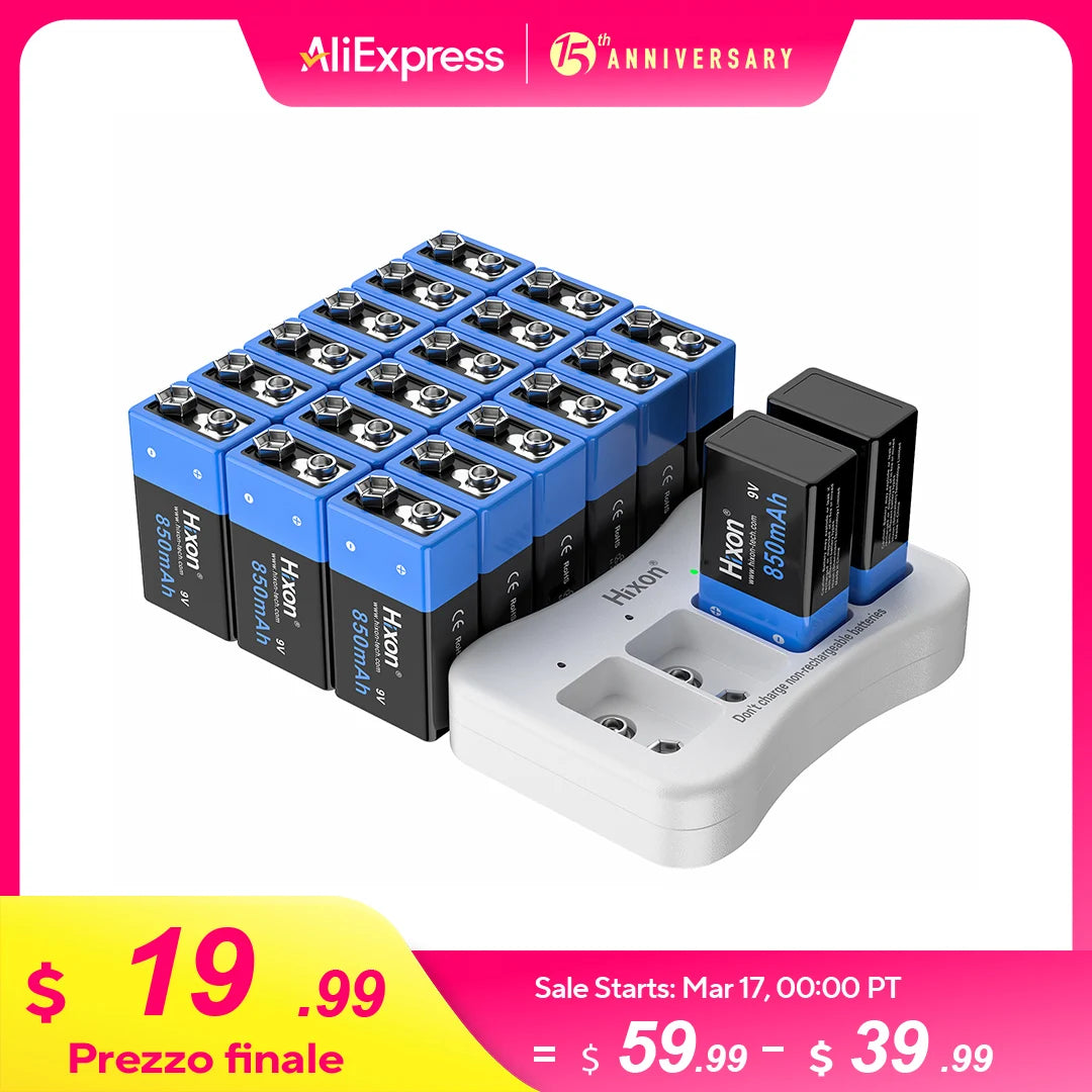 Batería Recargable Hixon 9V 8500mAh Li-ion | Alarma de Humo y Dispositivos Portátiles 🔋