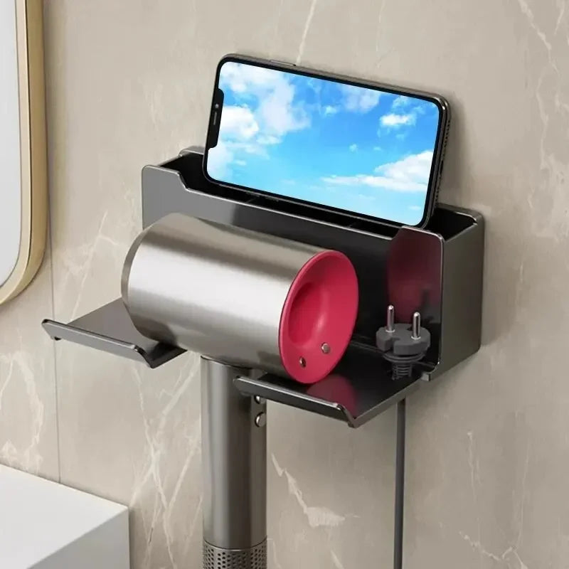 Hair Dryer Holder Wall Mount — Straightener Stand + Bathroom Organizer