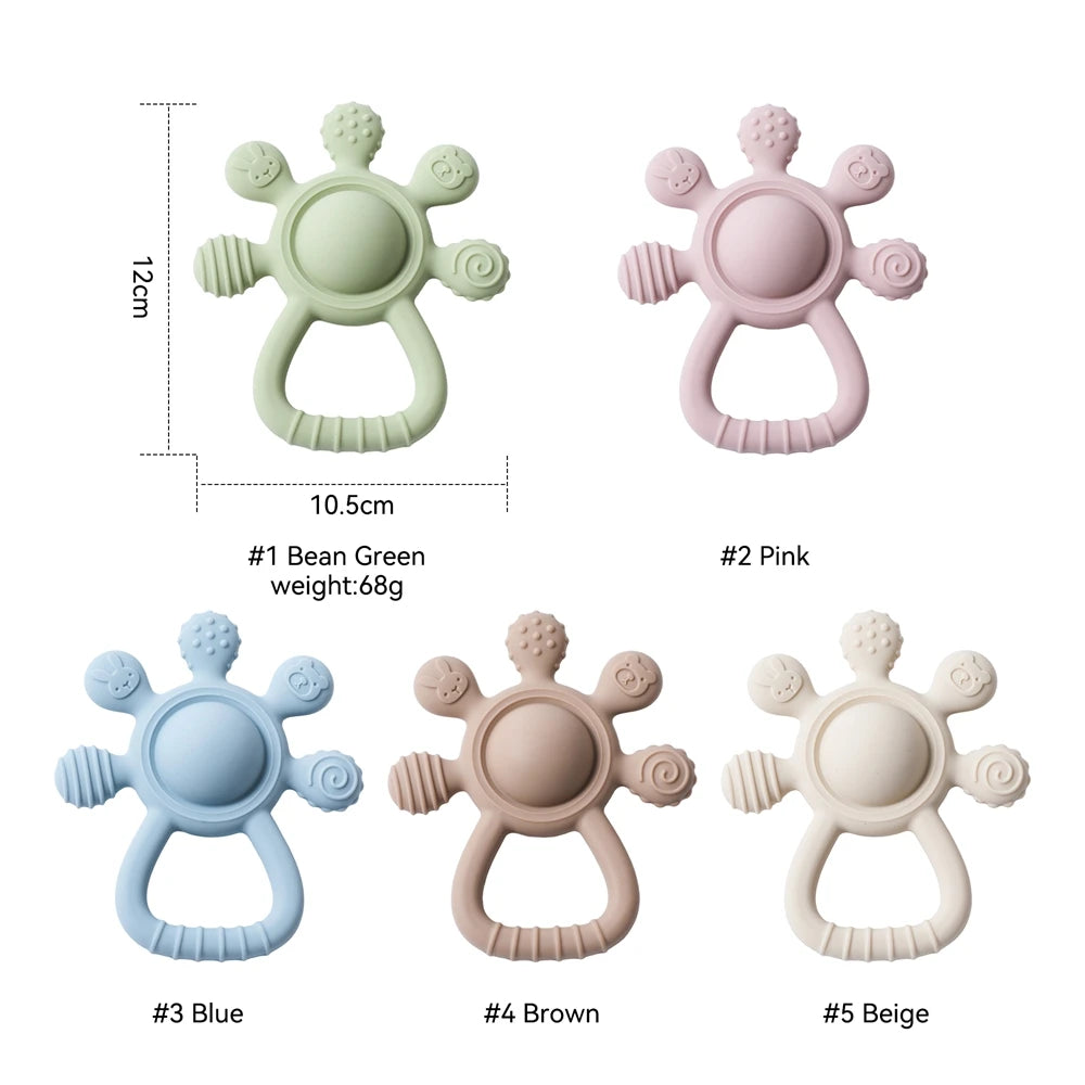 BPA Free Silicone Baby Teether — Sensory Rattle + Hand Bell | 0-12 Months
