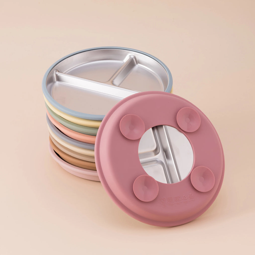 Plato de Acero Inoxidable con Ventosa Color Kids | Silicona | Alimentación Bebé 🍼